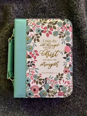 Floral Scripture Bible Cover with Mint Spine